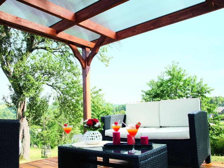 Skan Holz Flachdach Pavillon Marseille, Eiche hell – Bild 2