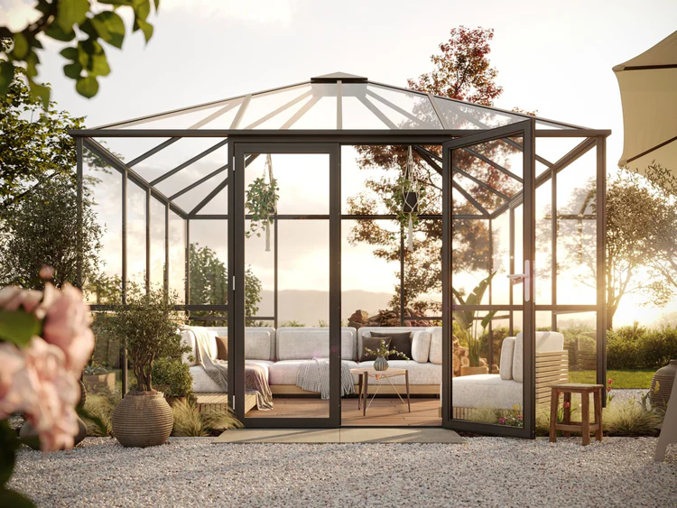 KGT Gewächshaus-Pavillon PaviLux 3,5 m, ESG, anthrazit-grau