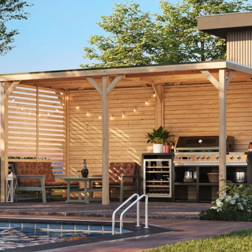 Karibu Pavillon Cubeco im Set mit 1 Verlängerung, natur