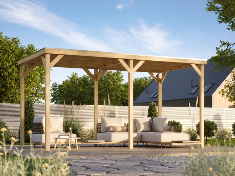 Karibu Pavillon Cubeco im Set mit 1 Verlängerung, natur – Bild 4