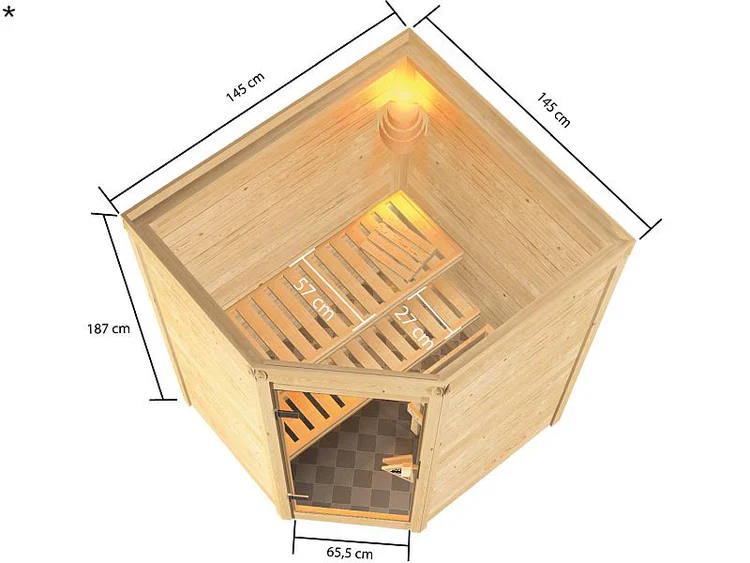Karibu Sauna Antonia mit 3,6 kW Bioofen ext. Strg ohne Dachkranz 38 mm – Bild 4