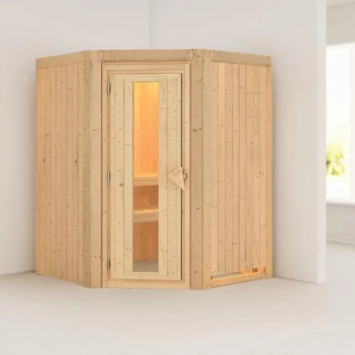 Nanja - Karibu Sauna Plug & Play ohne Ofen - ohne Dachkranz - Energiespartür