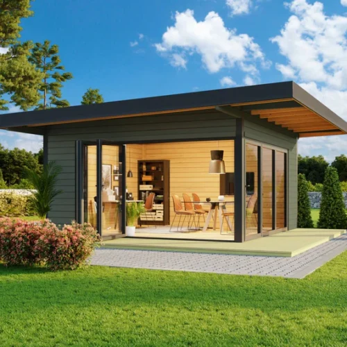 Lasita Gartenhaus Domeo 9, 70 mm Wandstärke, grüngrau