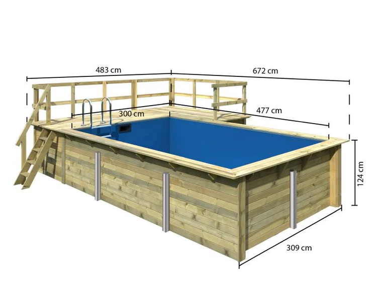Karibu Rechteck Pool Größe 3 im Set inkl. Filterpaket, Terrasse 3,5 m und Seitenterrasse – Bild 5