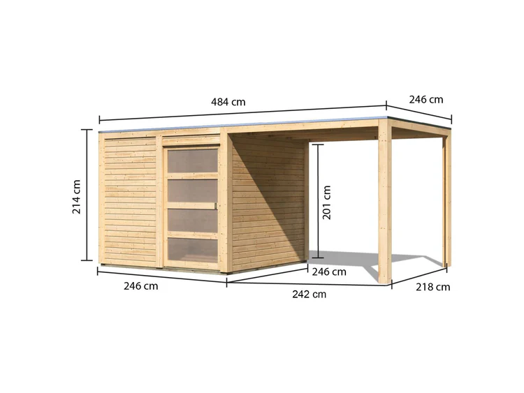 Karibu Gartenhaus Qubic natur mit Anbaudach – Bild 3