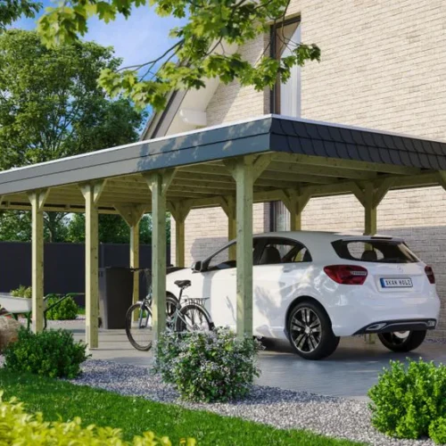 Skan Holz Carport Spreewald 396 x 893 cm mit schwarzer Blende