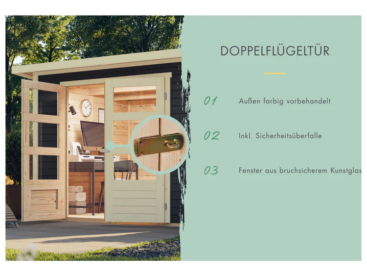 Karibu Gartenhaus Askola 2 terragrau mit Anbaudach 2,40 Meter – Bild 2