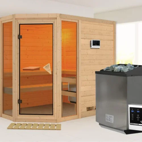 Sinai 3 - Karibu Sauna inkl. 9-kW-Bioofen - ohne Dachkranz -