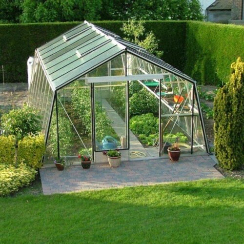 Glas Gewächshaus S208H-B | Silber | 593x380x253 cm