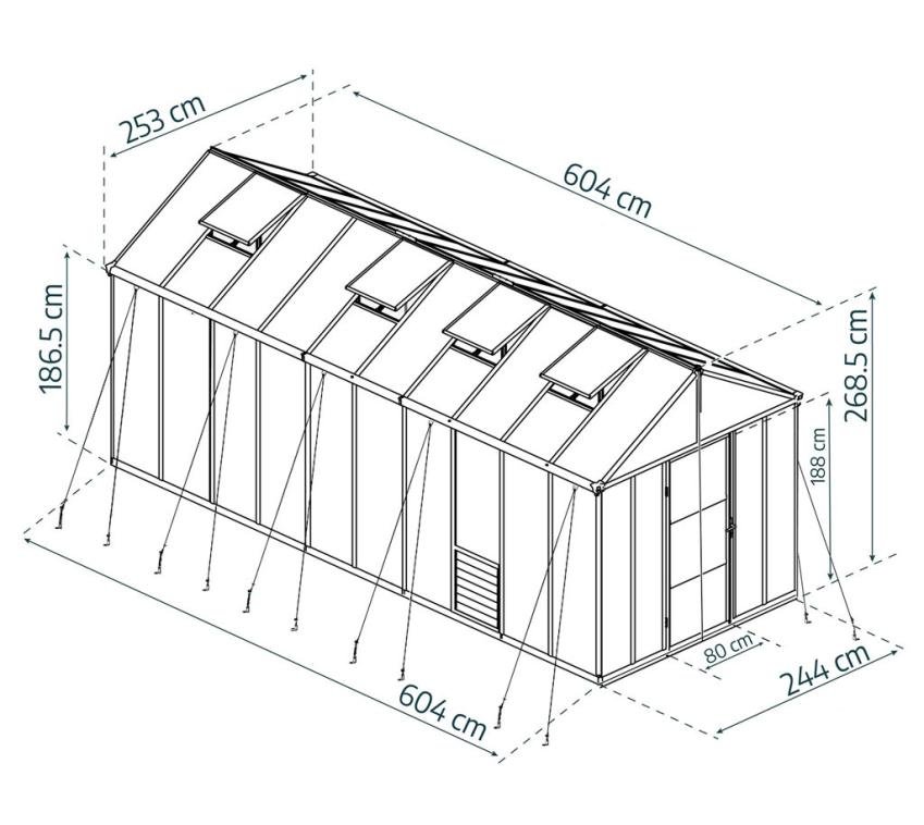Aluminium Gewächshaus Glory 410 | Anthrazit | 603x244x268 cm – Bild 2
