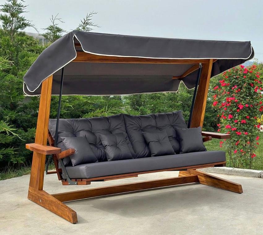 Irokoholz Hollywoodschaukel Luna 2600 | Anthrazit | 139x260x195 cm