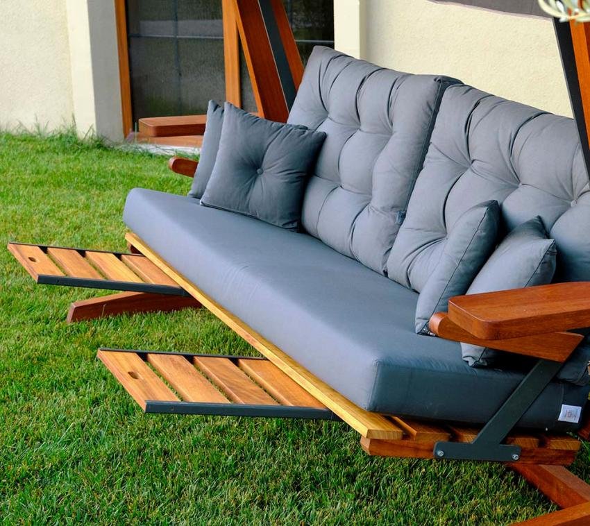 Irokoholz Hollywoodschaukel Luna 2600 | Anthrazit | 139x260x195 cm – Bild 3