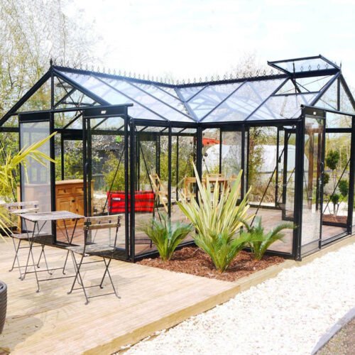 Glas Gewächshaus Sophie | Schwarz | 451x593x259 cm